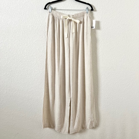 NWT ZENANA Linen Blend Pants Women's Size Large Wide Leg with Elastic Waist - Picture 1 of 10
